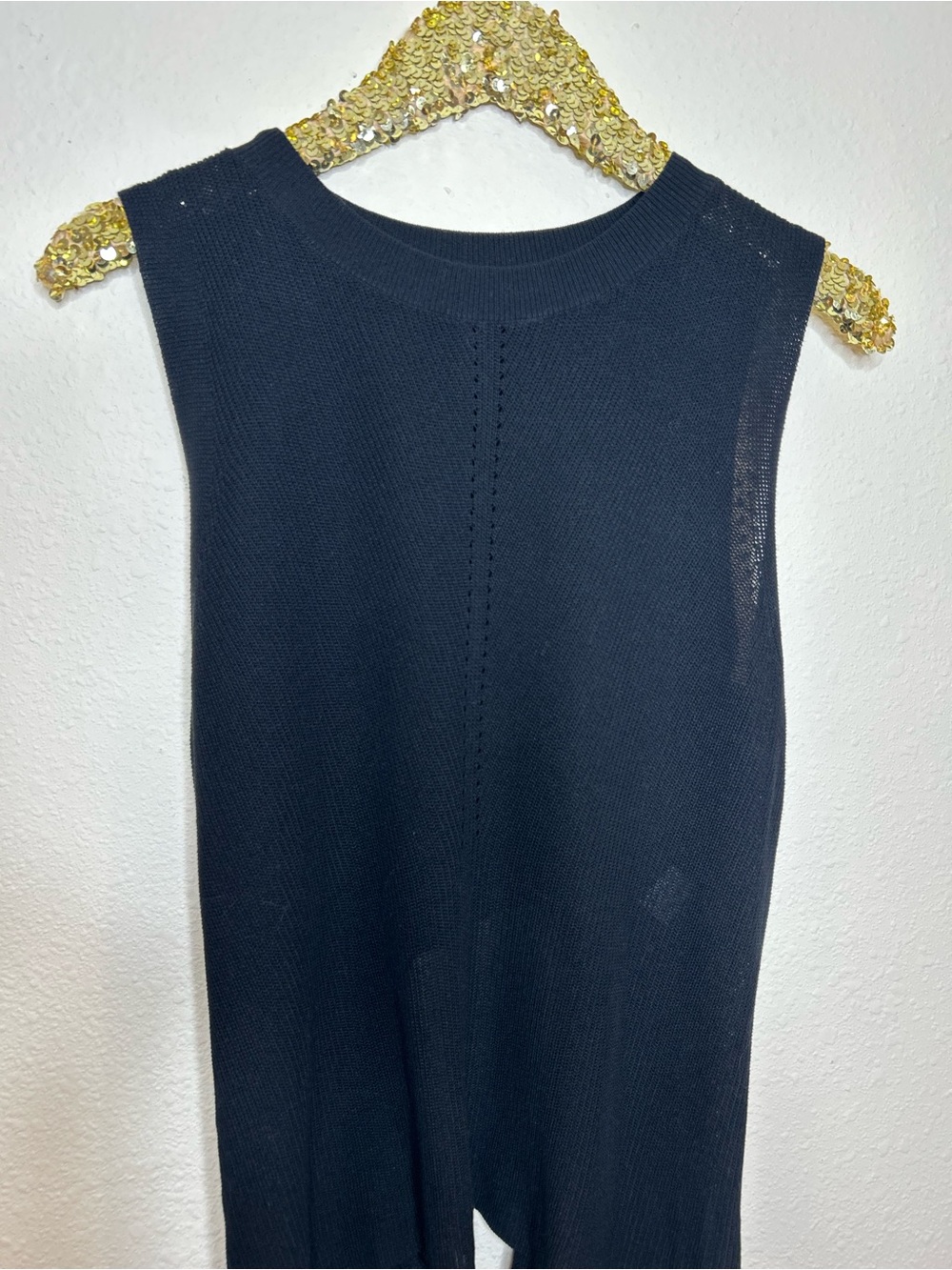 Sleeveless Black Knit Tie Back Women's Top L - Picture 2 of 7